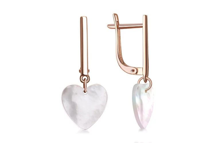 Серьги Сердца из красного золота с перламутром