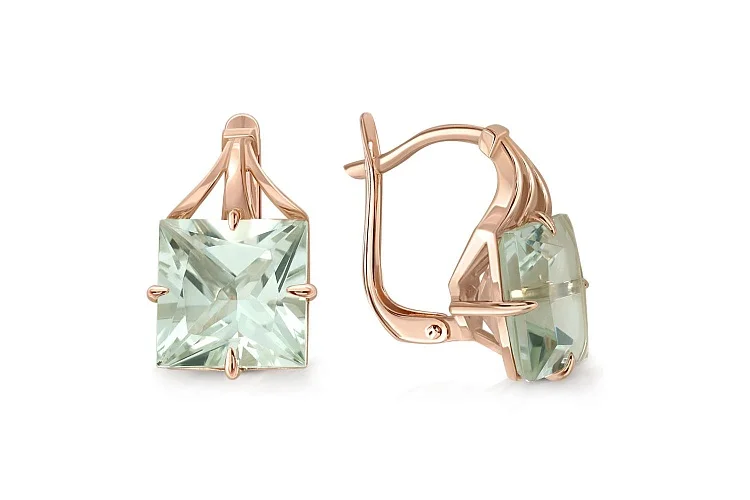 Серьги из жёлтого золота с 2 празиолитами