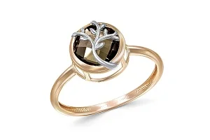 Кольцо Веточка из красного золота с раухтопазом