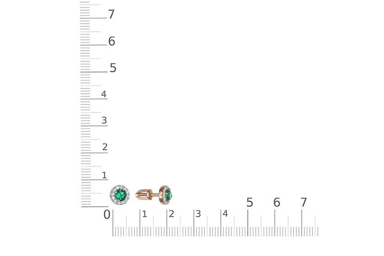 Серьги-пусеты из красного золота с 2 изумрудами и 24 бриллиантами