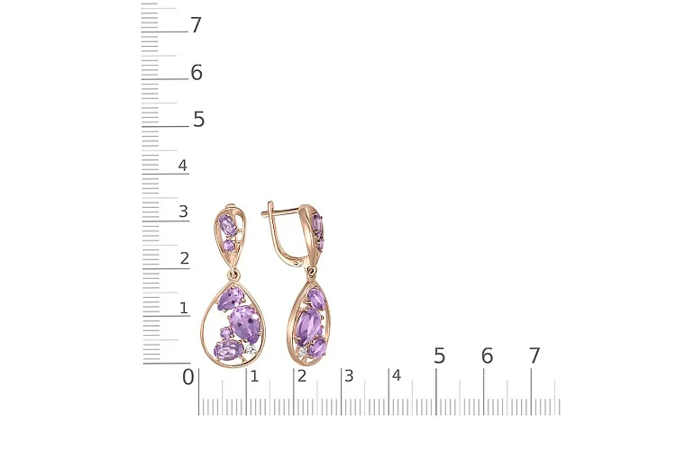 Серьги из красного золота с 14 аметистами