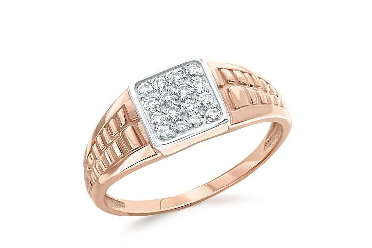 Печатка из красного золота с 16 фианитами