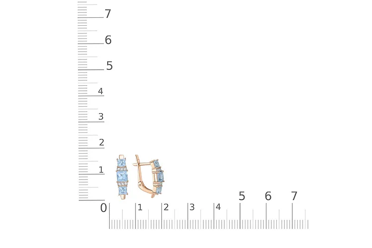 Серьги из красного золота с 6 топазами sky и 12 фианитами
