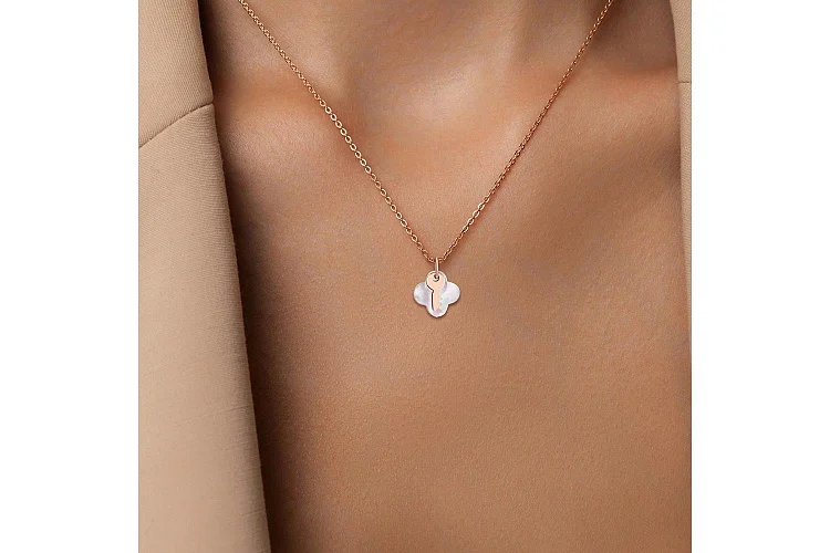 Подвеска Ключик из красного золота с перламутром