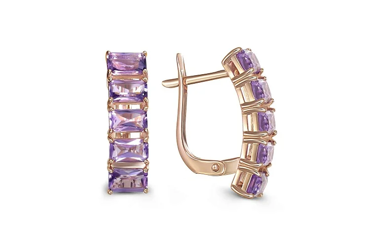 Серьги из красного золота с 10 аметистами