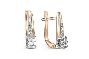 Серьги из красного золота с 16 фианитами