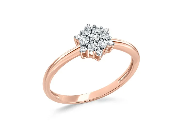 Кольцо Цветок из красного золота с 13 бриллиантами