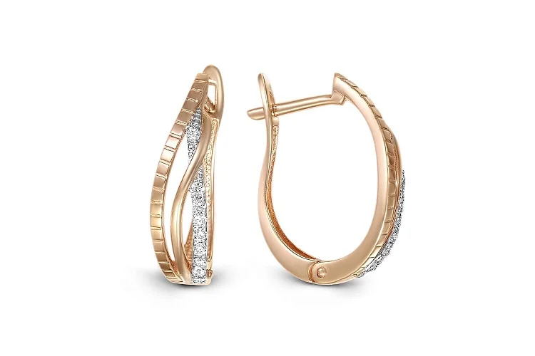 Серьги Дорожки из красного золота с 18 фианитами