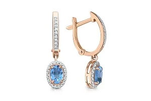 Серьги из красного золота с 2 топазами swiss и 54 фианитами