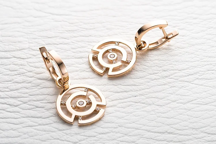 Серьги-трансформеры из красного золота с 14 фианитами