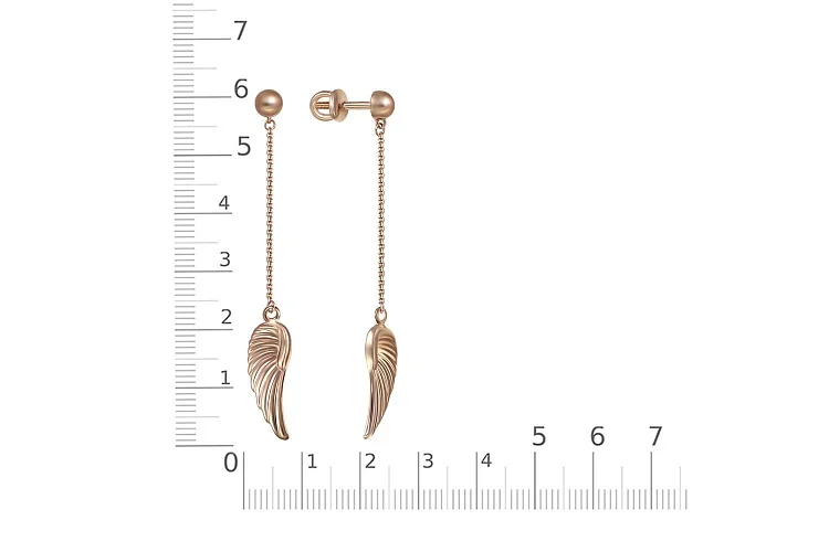 Серьги-пусеты Крылья из красного золота без вставок