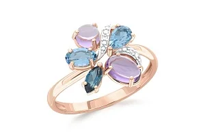 Кольцо из красного золота с аметистами, топазами swiss и топазом лондон