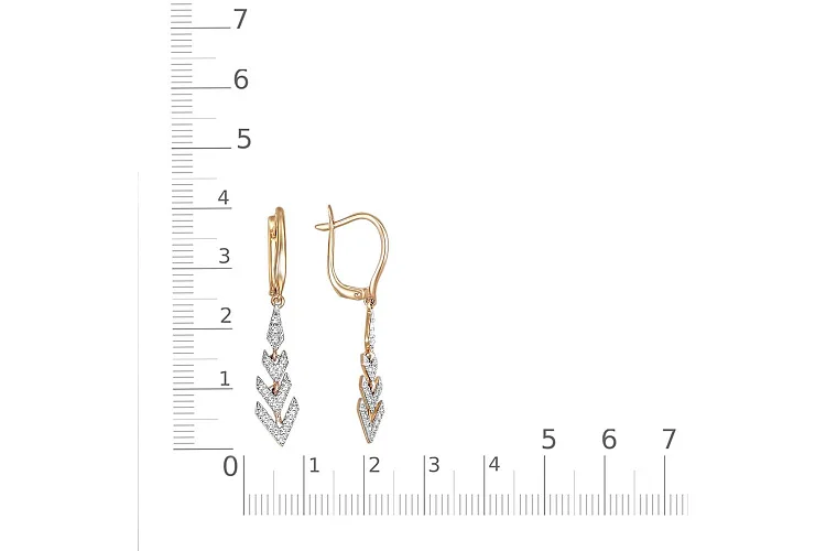 Серьги из красного золота с 48 фианитами