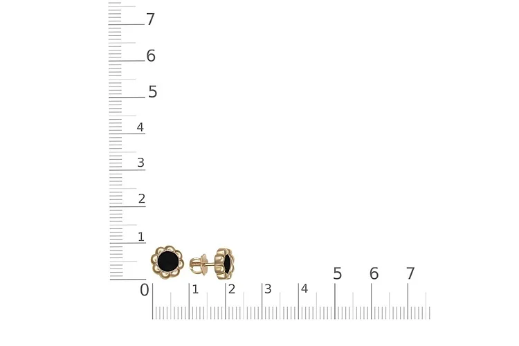 Детские серьги-пусеты Цветы из жёлтого золота с 2 ониксами