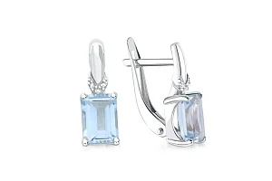 Серьги из белого золота с 2 топазами sky и 6 бриллиантами