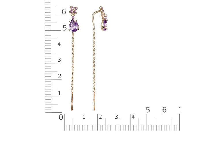 Серьги-продёвки Цветы из красного золота с 12 аметистами
