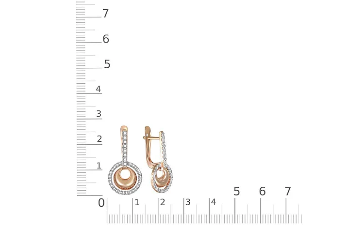 Серьги из красного золота с 68 фианитами