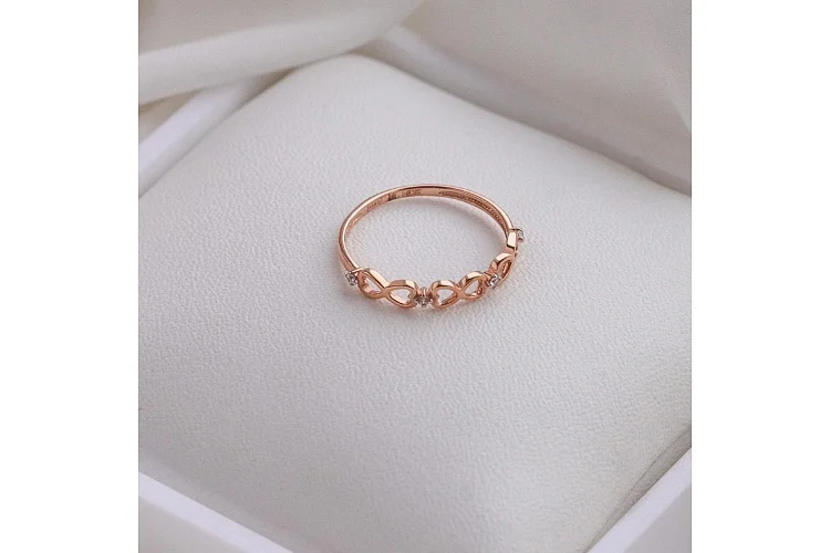 Кольцо Сердце из красного золота с 4 фианитами