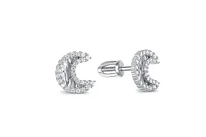 Серьги-пусеты Месяцы из белого золота с 52 фианитами