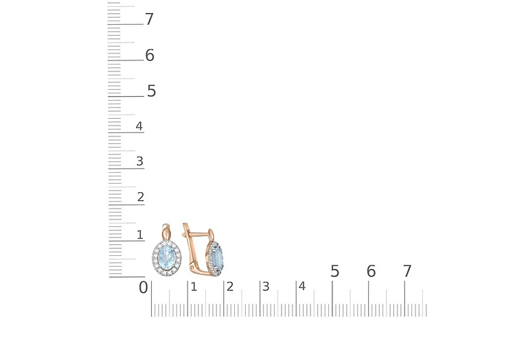 Серьги из красного золота с 2 топазами sky и 32 фианитами