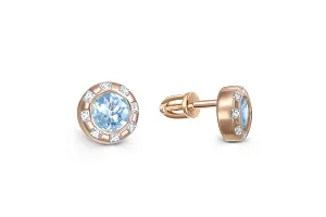 Серьги-пусеты из красного золота с 2 топазами sky и 16 фианитами