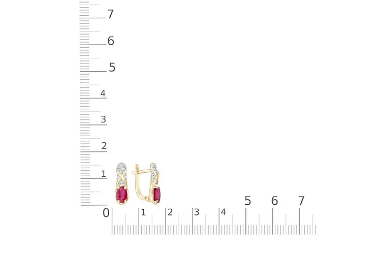 Серьги из жёлтого золота с 2 рубинами и 14 бриллиантами