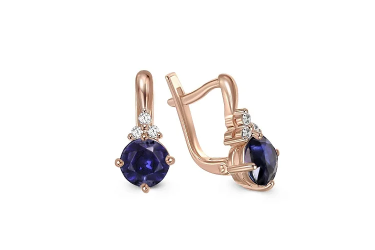 Серьги из красного золота с 2 сапфирами и 6 бриллиантами