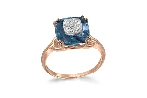 Кольцо из красного золота с топазом лондон и 14 бриллиантами