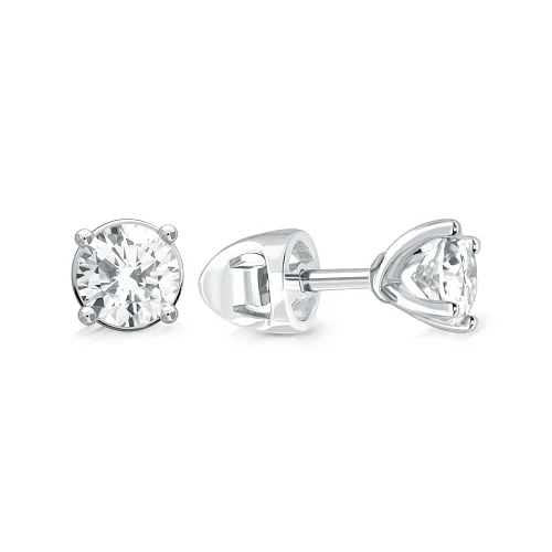 Серьги-пусеты из белого золота с 2 фианитами