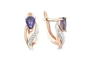 Серьги из красного золота с 2 иолитами и 10 фианитами