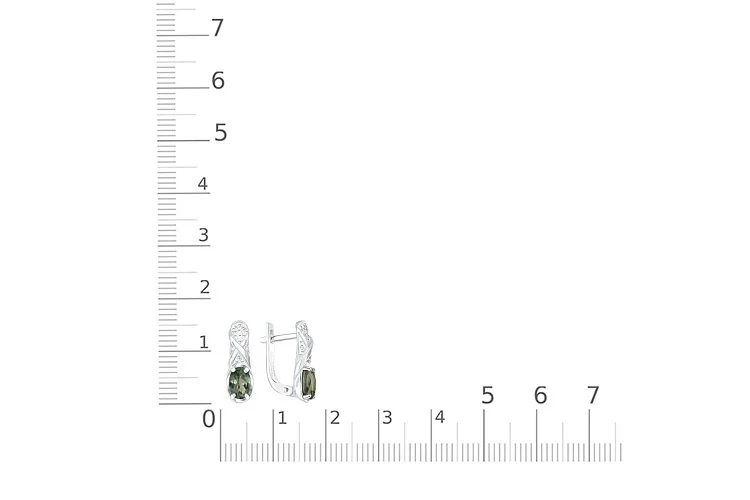 Серьги из белого золота с 2 турмалинами и 14 фианитами