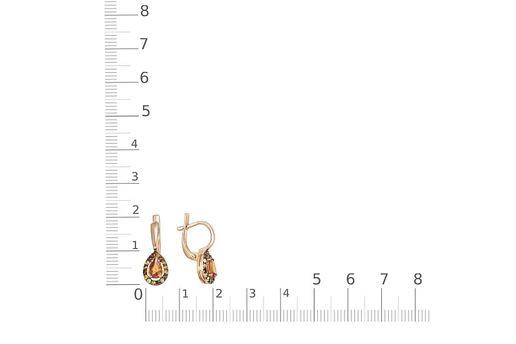 Серьги из красного золота с 2 спессартинами и 32 турмалинами