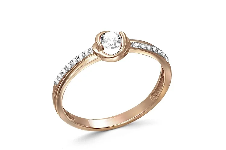 Кольцо из красного золота с 15 бриллиантами