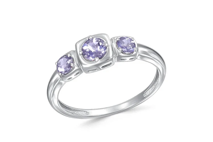 Кольцо из белого золота с 3 танзанитами