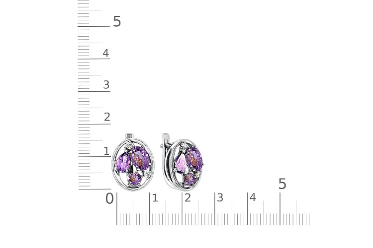 Серьги из белого золота с 6 аметистами и 4 фианитами