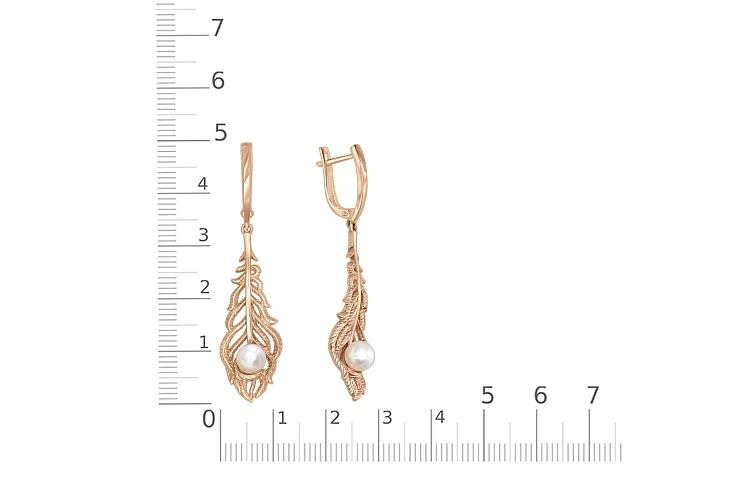 Серьги Веточки из красного золота с 2 жемчужинами