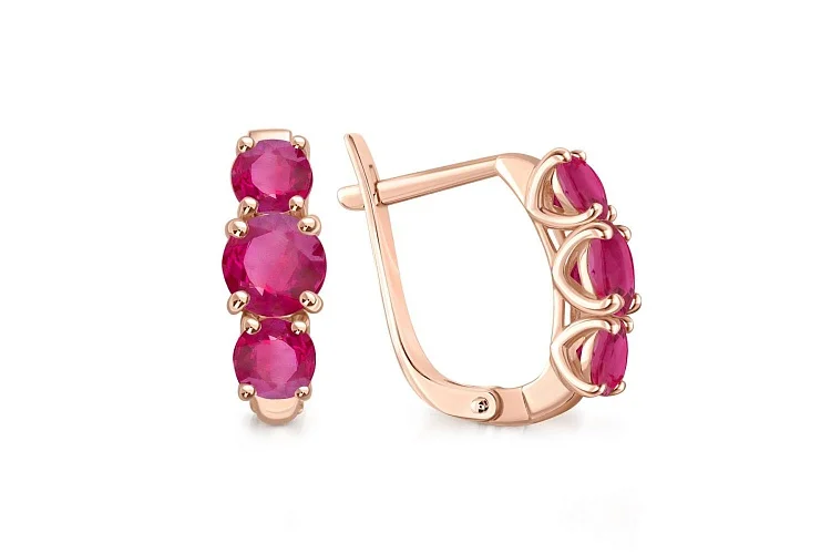 Серьги из красного золота с 6 рубинами