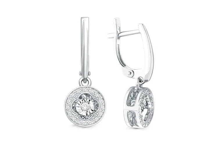 Серьги Клевер из белого золота с 34 бриллиантами