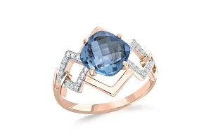 Кольцо из красного золота с топазом лондон и 30 фианитами