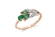 Кольцо Цветок из красного золота с 3 изумрудами и 4 бриллиантами