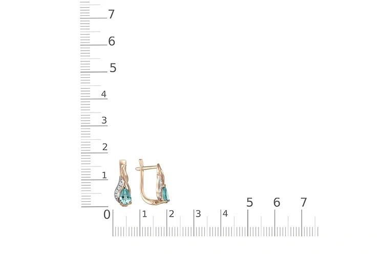 Серьги из красного золота с 2 ситаллами и 6 фианитами