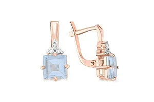 Серьги из красного золота с 2 топазами sky и 6 фианитами