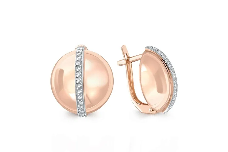 Серьги из красного золота с 30 фианитами