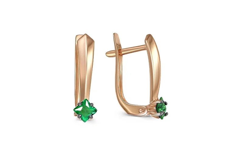 Серьги из красного золота с 2 изумрудами