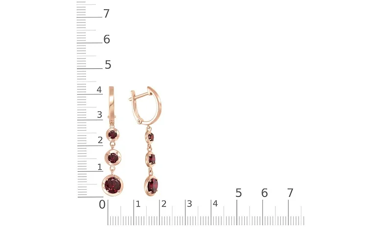 Серьги из красного золота с 6 гранатами