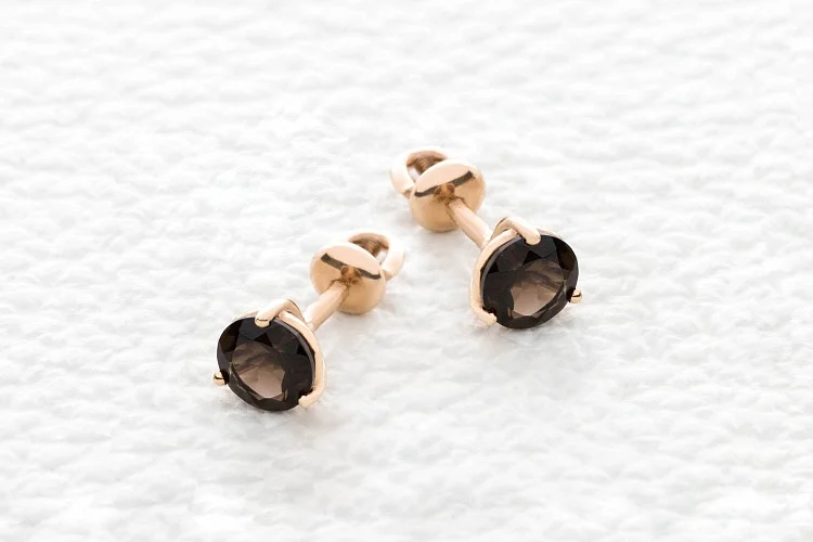 Серьги-пусеты из красного золота с 2 раухтопазами