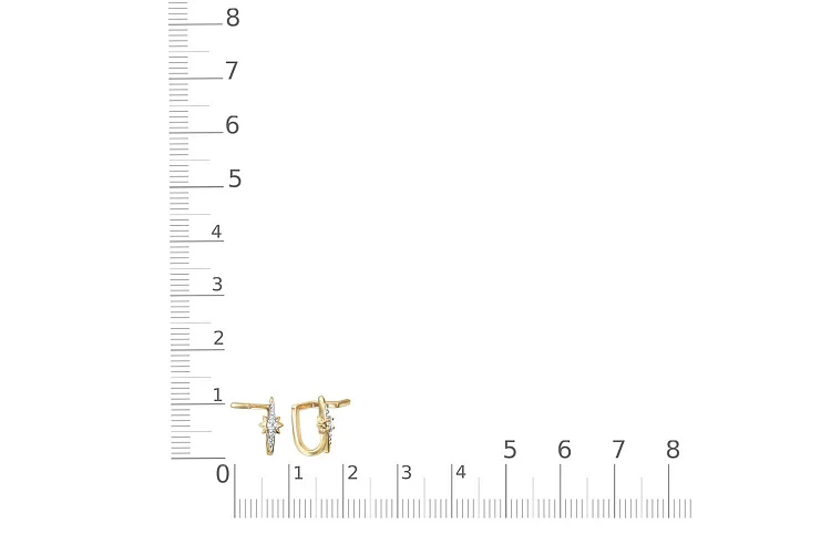 Серьги-пусеты Звезды из жёлтого золота с 6 фианитами