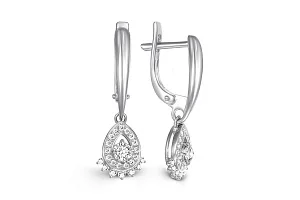 Серьги из белого золота с 46 фианитами