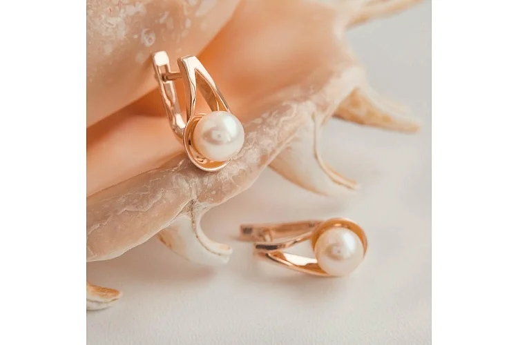 Серьги из красного золота с 2 жемчужинами
