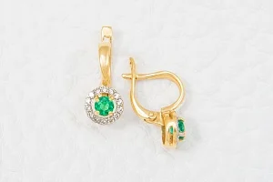 Серьги из жёлтого золота с 2 изумрудами и 28 бриллиантами